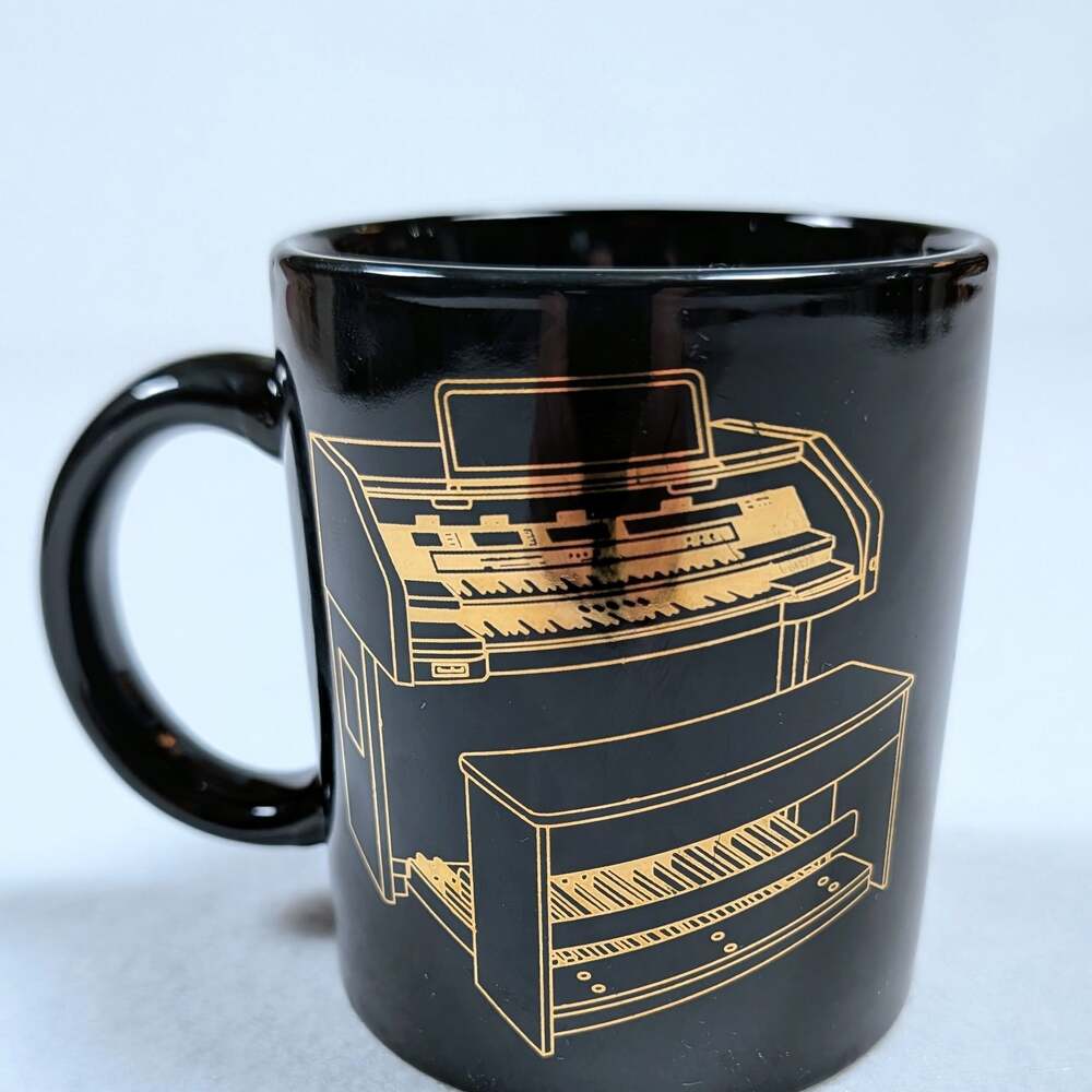 Vintage 1989 AIM Black and Gold Organ Musical Instrument Coffee Mug